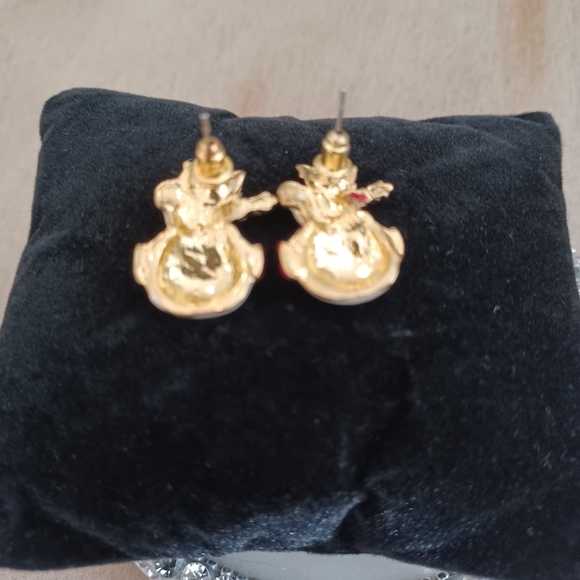 Red & Black Winter Rhinestone Holly Snowman Stud Earrings - Picture 4 of 5